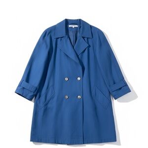 Vintage Indigo Blue Double Breasted Vented Back Mid Length Outerwear Trench Coat